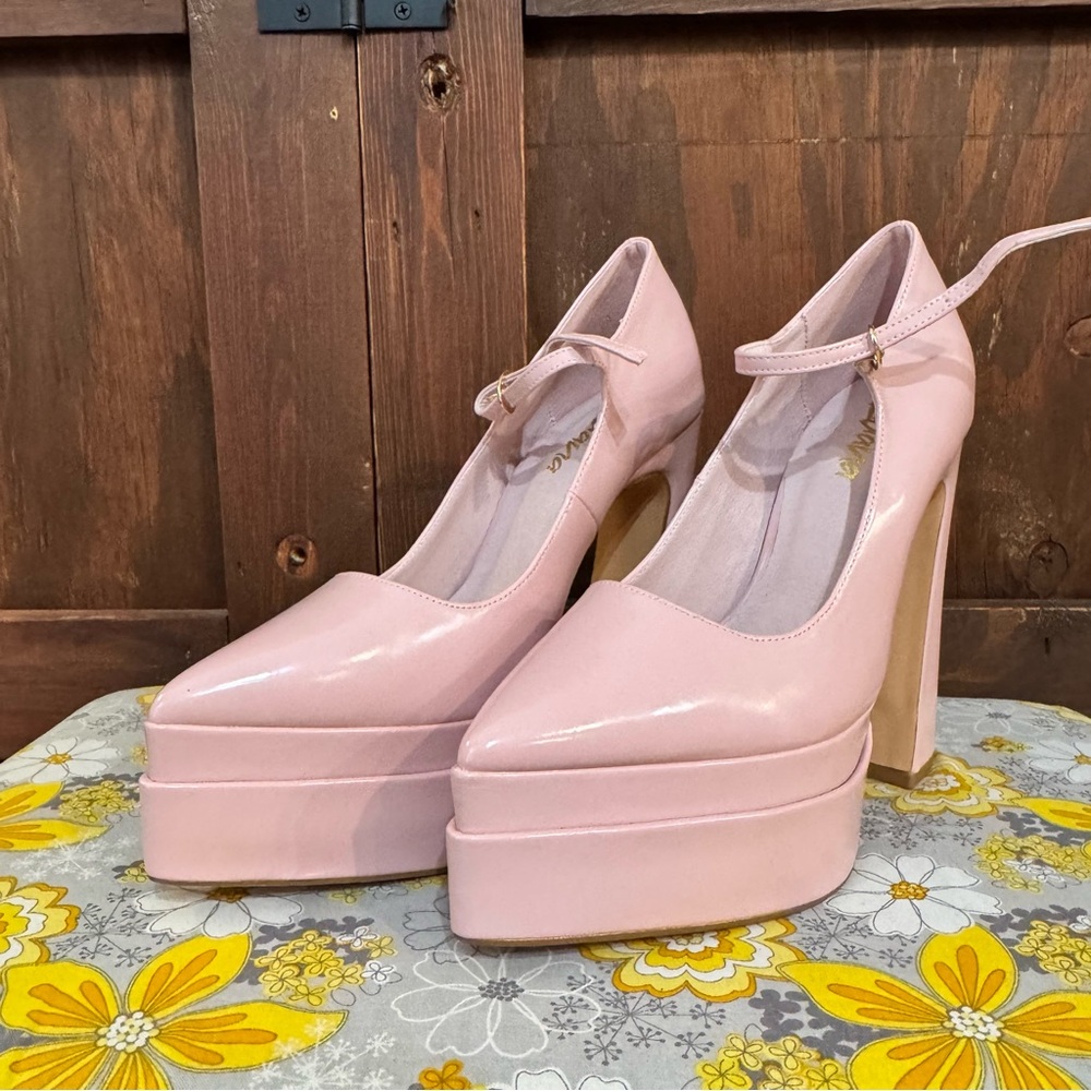 Liliana Blush Pink Patent Platform Mary Jane Heels